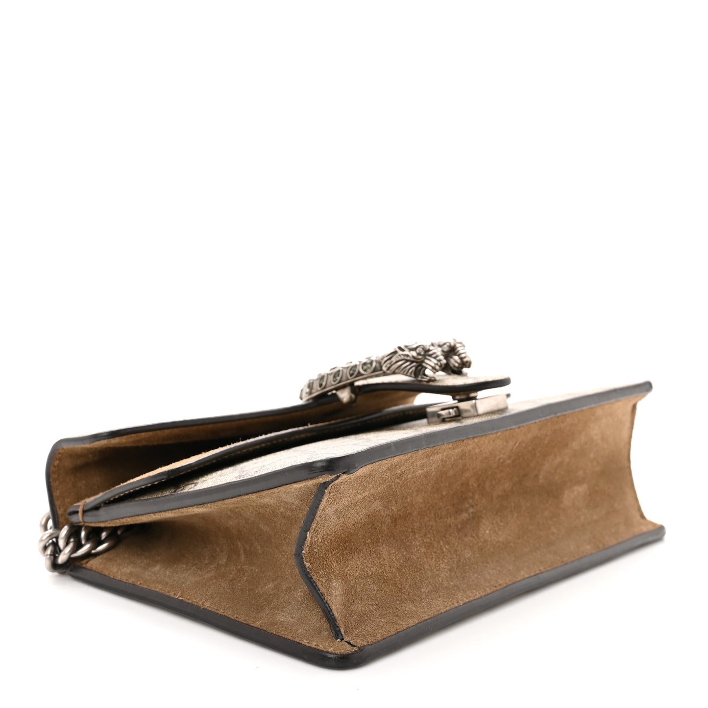 GG Supreme Monogram Suede Crystal Small Dionysus Shoulder Bag Beige Ebony Taupe