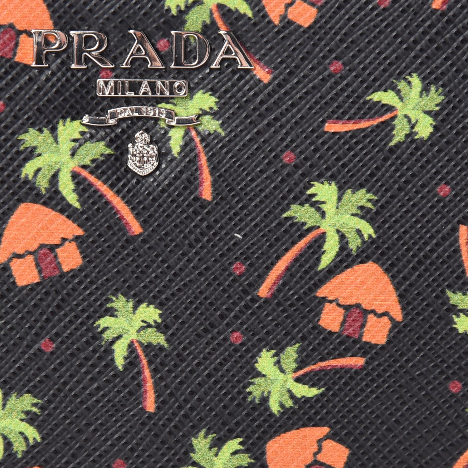Prada Saffiano Palm Tree Print Zip Around Wallet Black 8 of 9