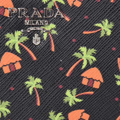 Prada Saffiano Palm Tree Print Zip Around Wallet Black 8 of 9