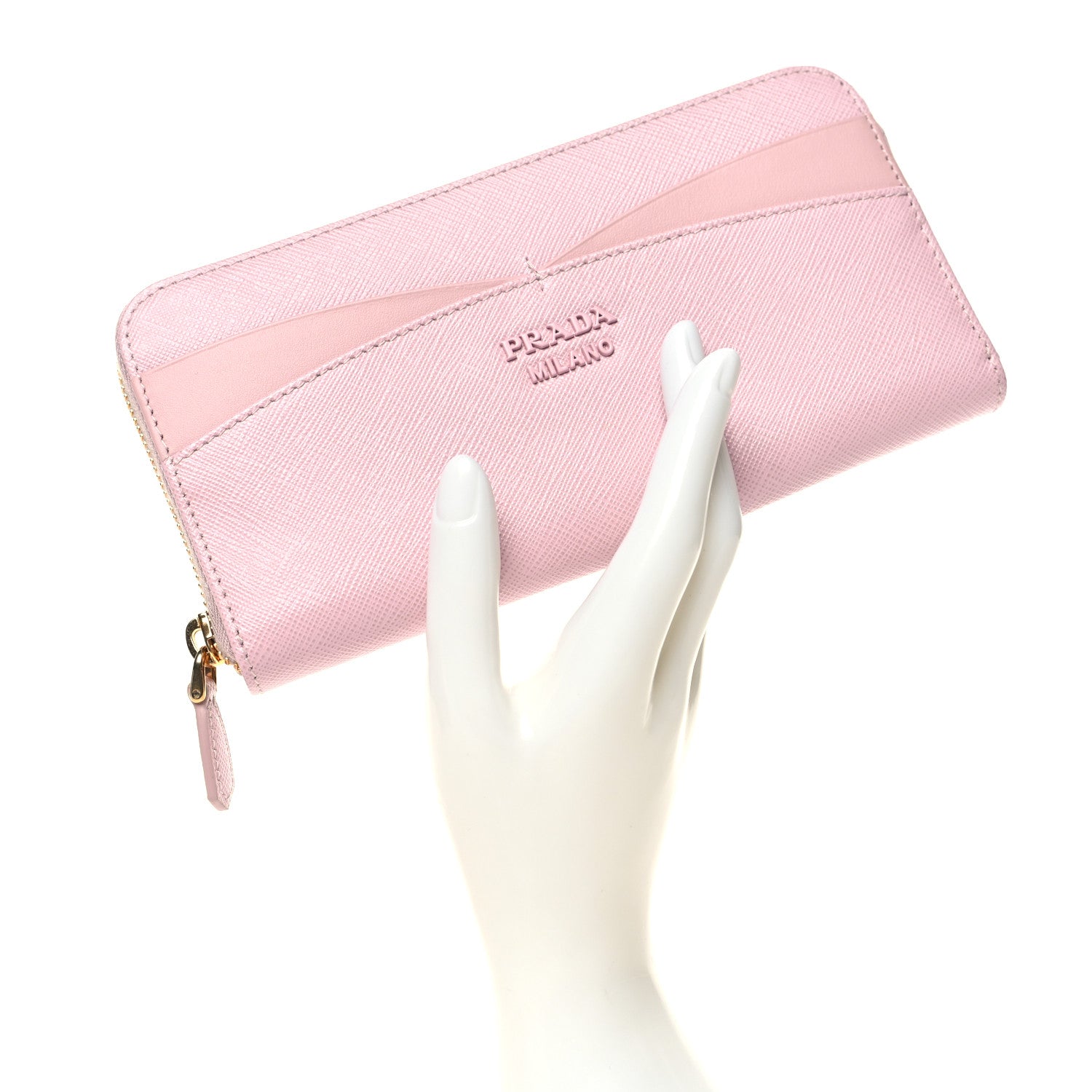 Prada Saffiano Zip Around Wallet Alabaster Pink 2 of 8