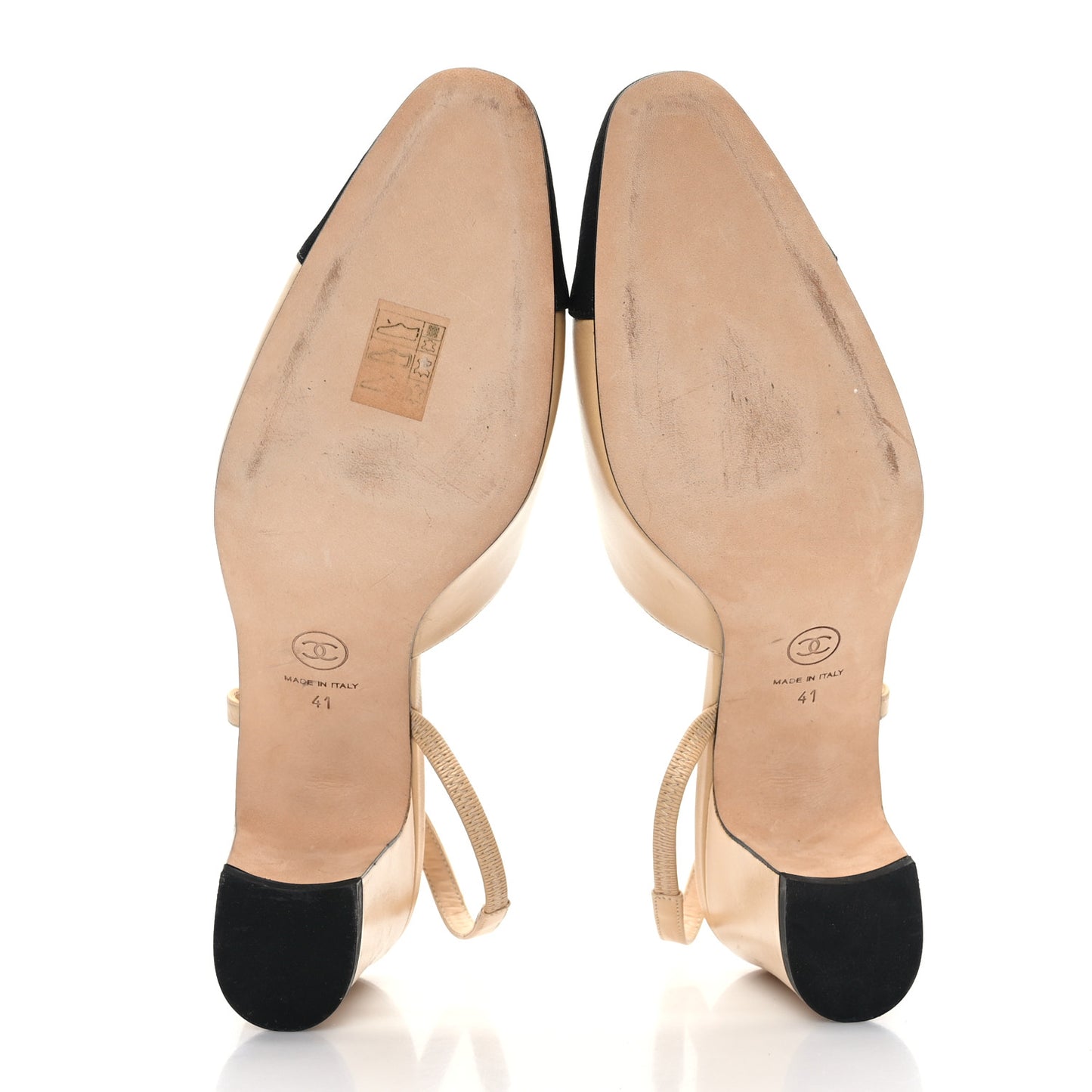 Lambskin Grosgrain Cap Toe CC Slingback Pumps 41 Beige Black