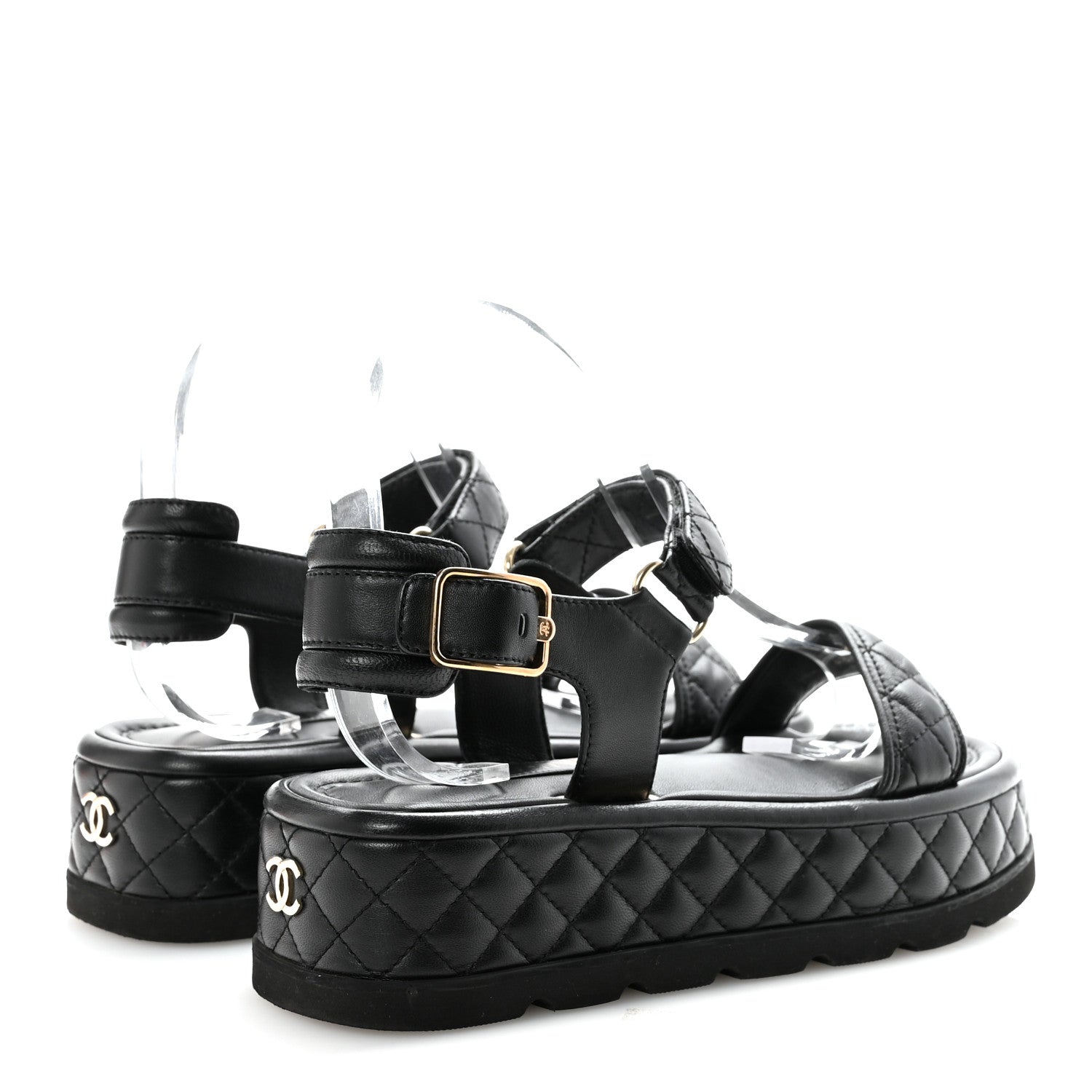 Chanel Lambskin Quilted Platform Sandals 37 Black 10 of 18