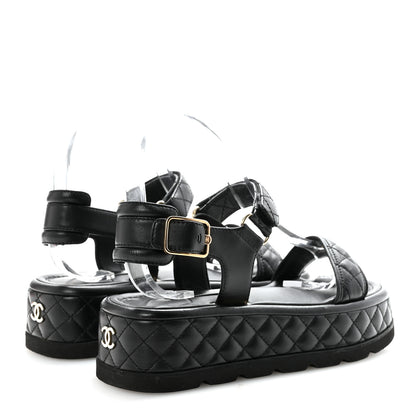 Chanel Lambskin Quilted Platform Sandals 37 Black 10 of 18