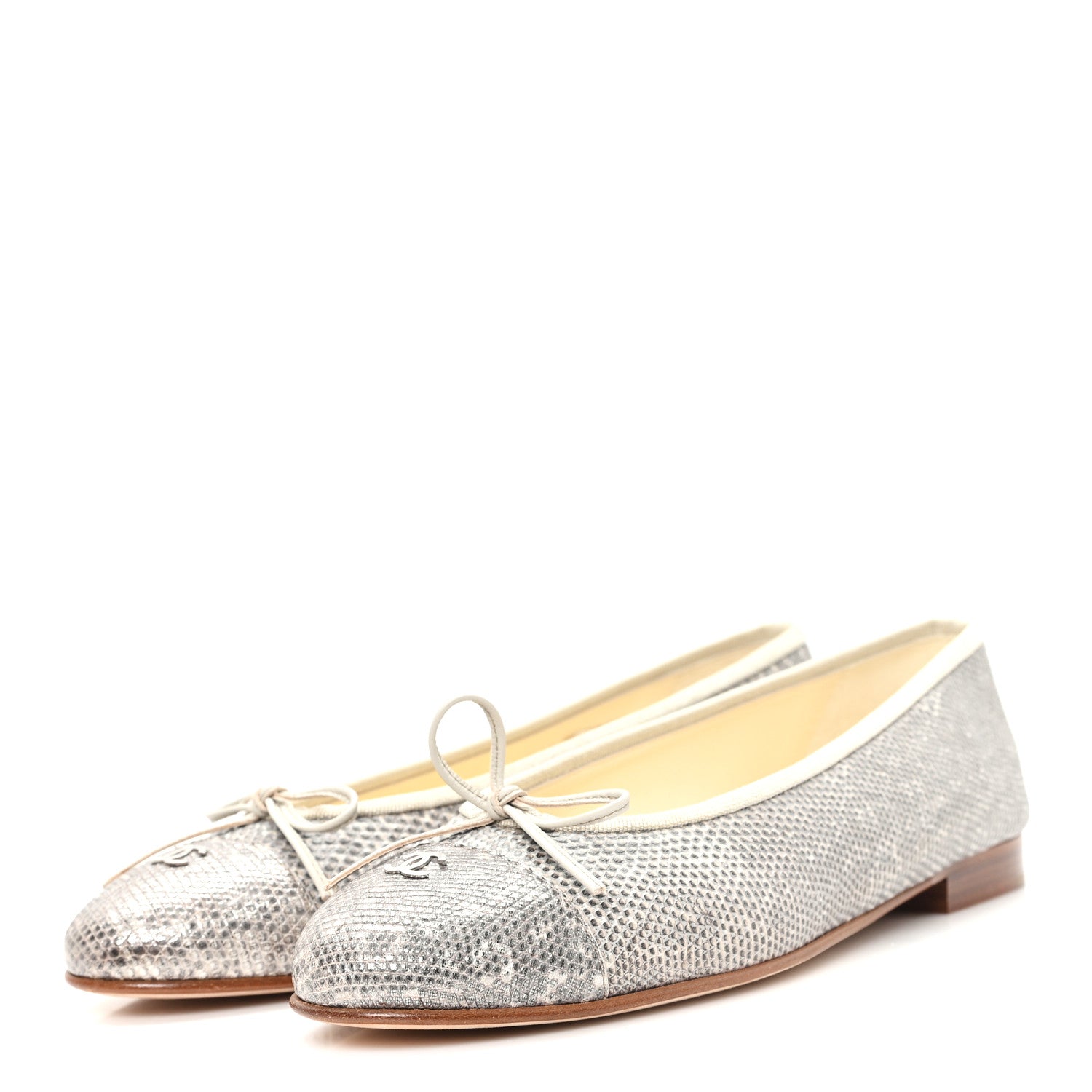 Chanel Lizard Cap Toe CC Ballerina Flats 38.5 Grey 4 of 11