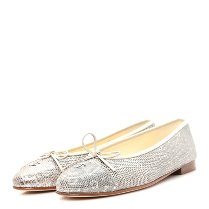 Chanel Lizard Cap Toe CC Ballerina Flats 38.5 Grey 4 of 11