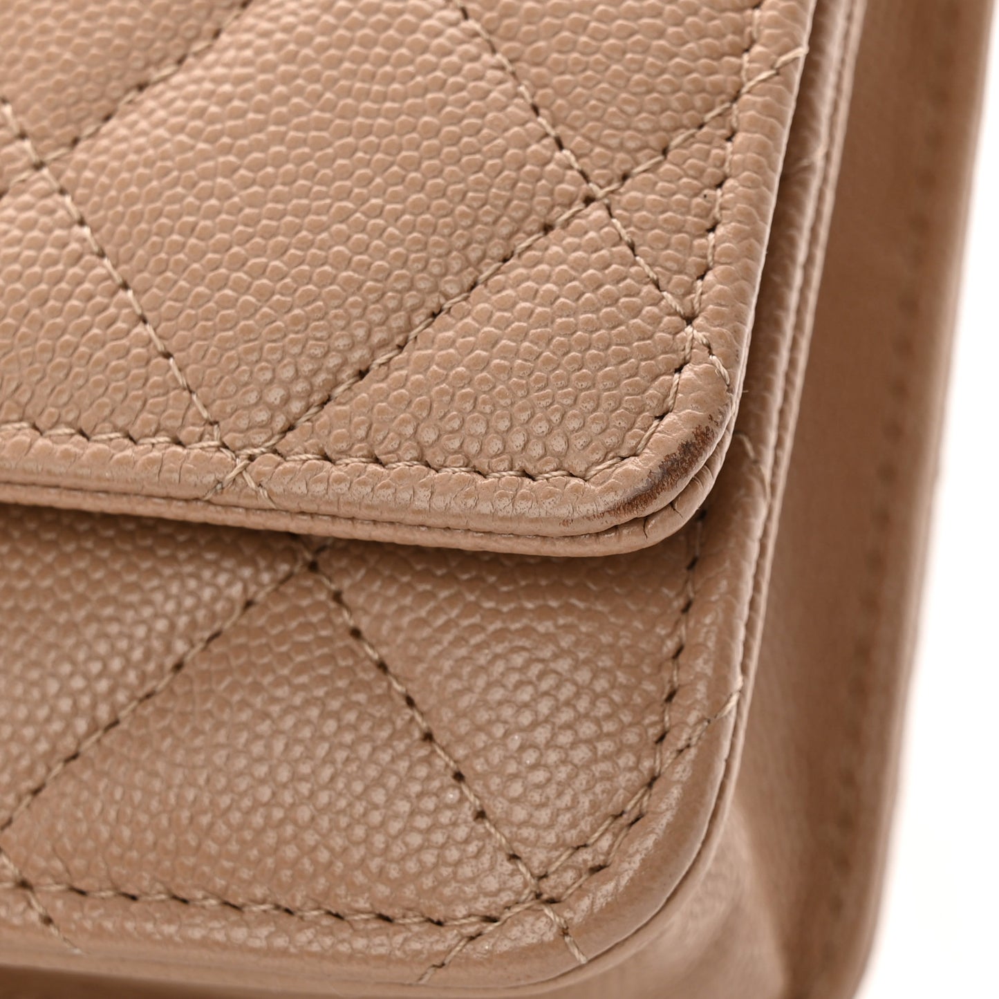 Caviar Quilted Crystal CC Wallet On Chain WOC Beige