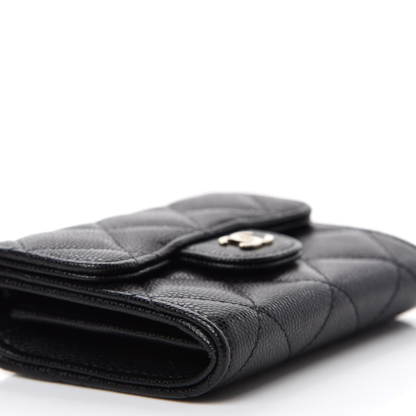 Caviar Quilted Flap Card Holder On Chain Black