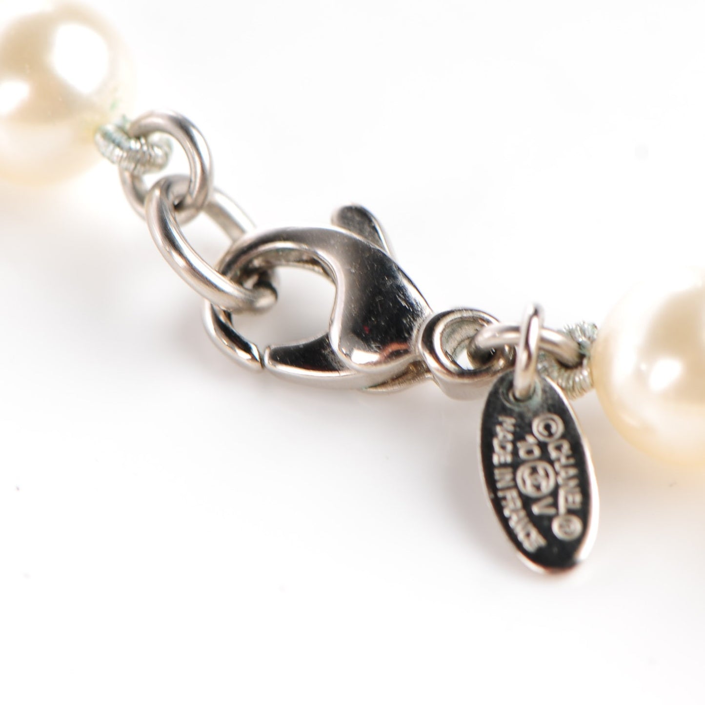 Pearl CC Long Necklace Silver