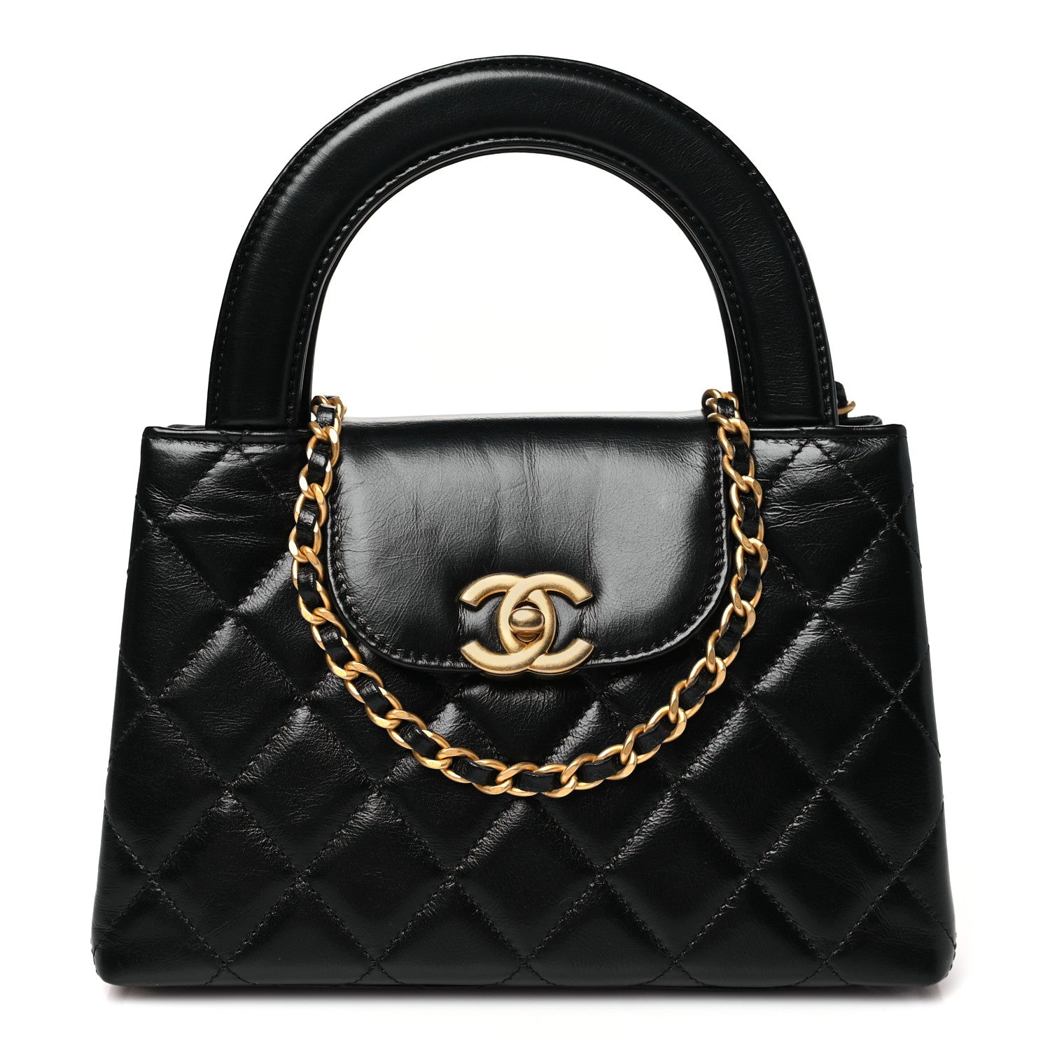 Chanel Shiny Aged Calfskin Quilted Nano Kelly Shopper Black 1 of 11