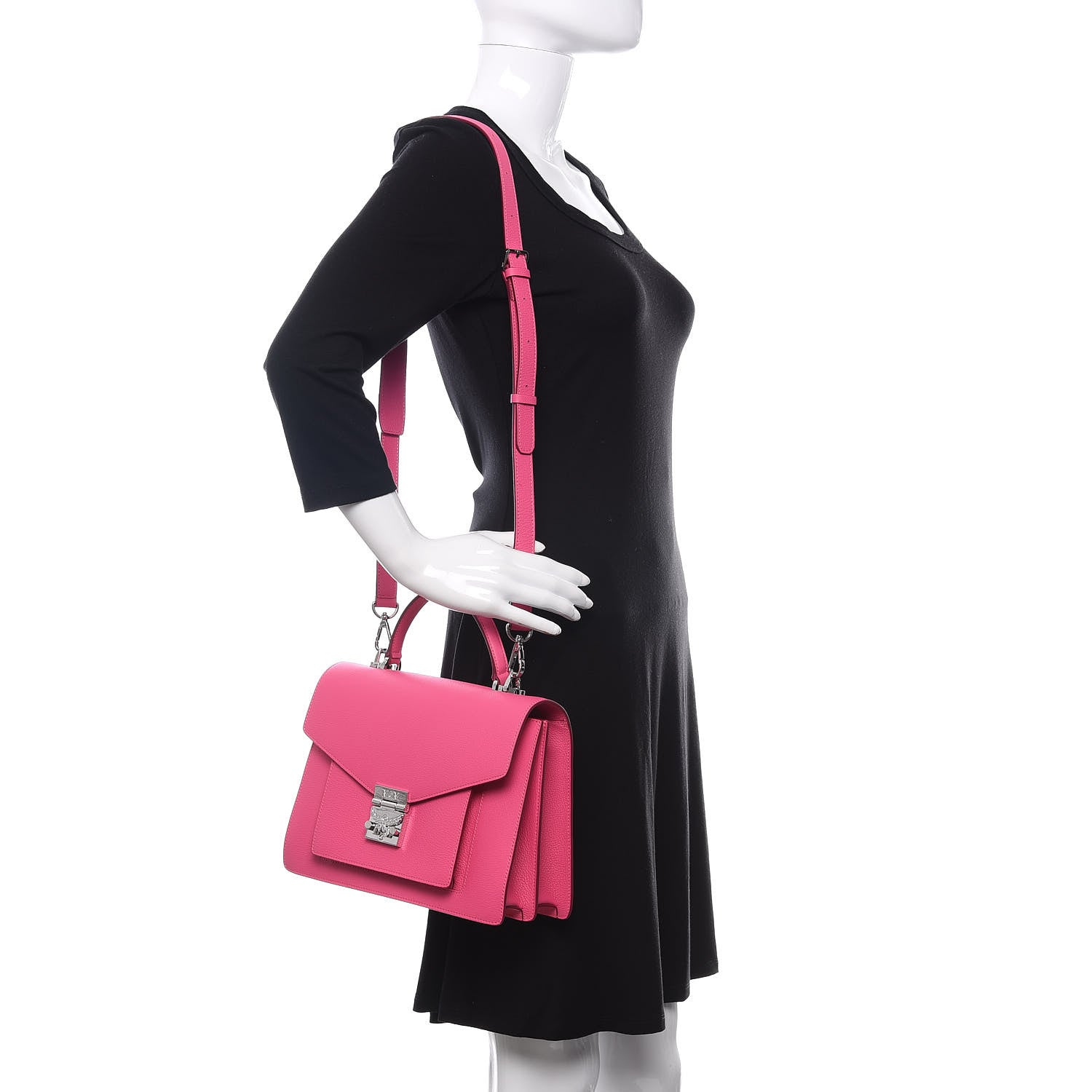 MCM Grained Calfskin Medium Patricia Park Avenue Satchel Sugar Pink 2 of 10