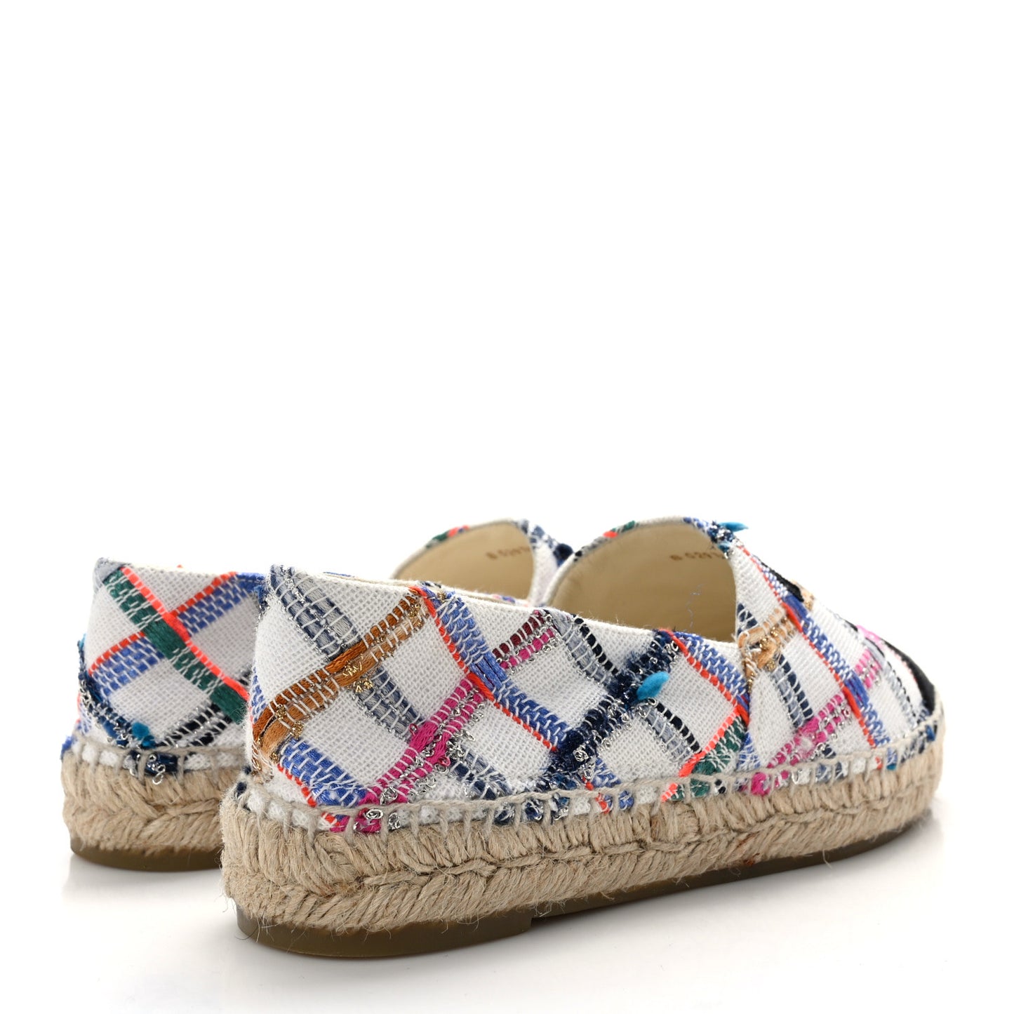 Tweed Grosgrain CC Espadrilles 38 White Blue Pink Green Black