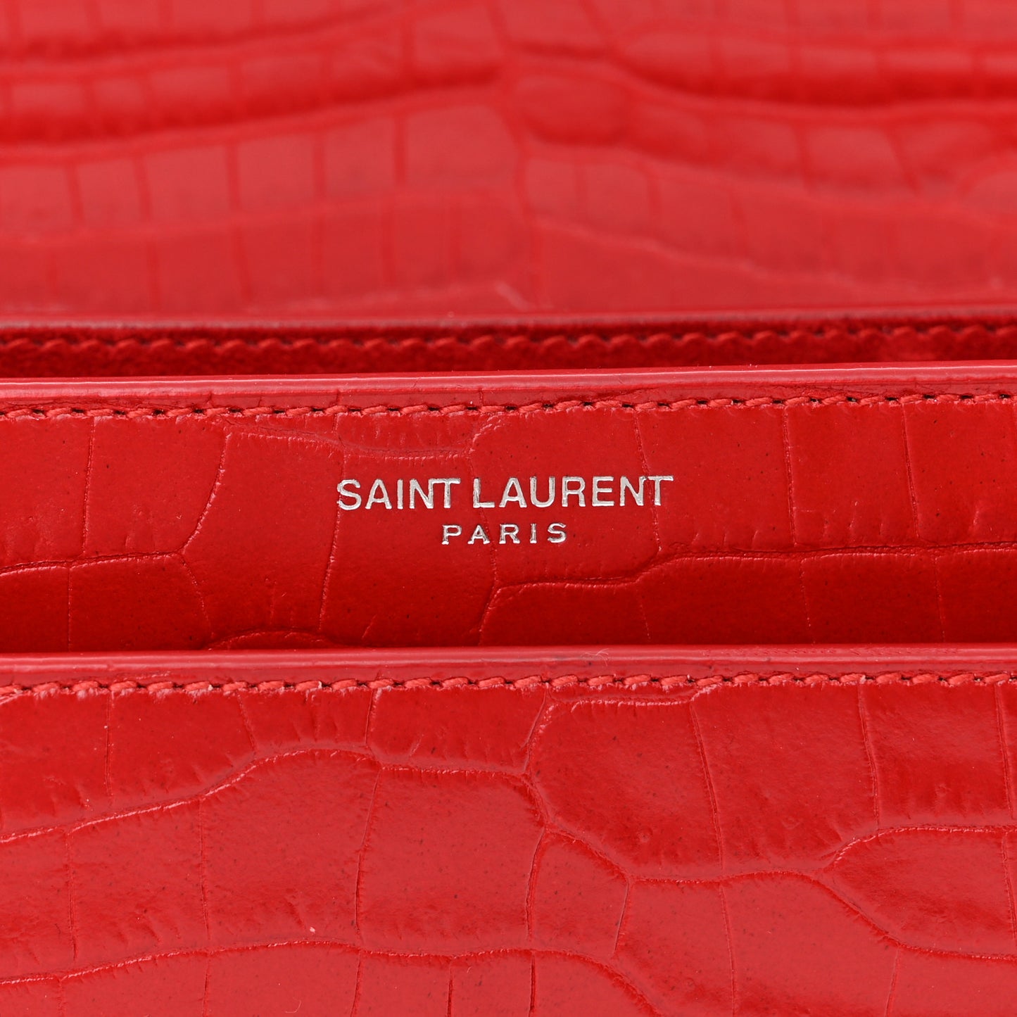 Calfskin Crocodile Embossed Medium Monogram Sunset Rouge Eros