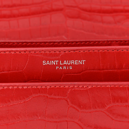 Saint Laurent Calfskin Crocodile Embossed Medium Monogram Sunset Rouge Eros 6 of 10