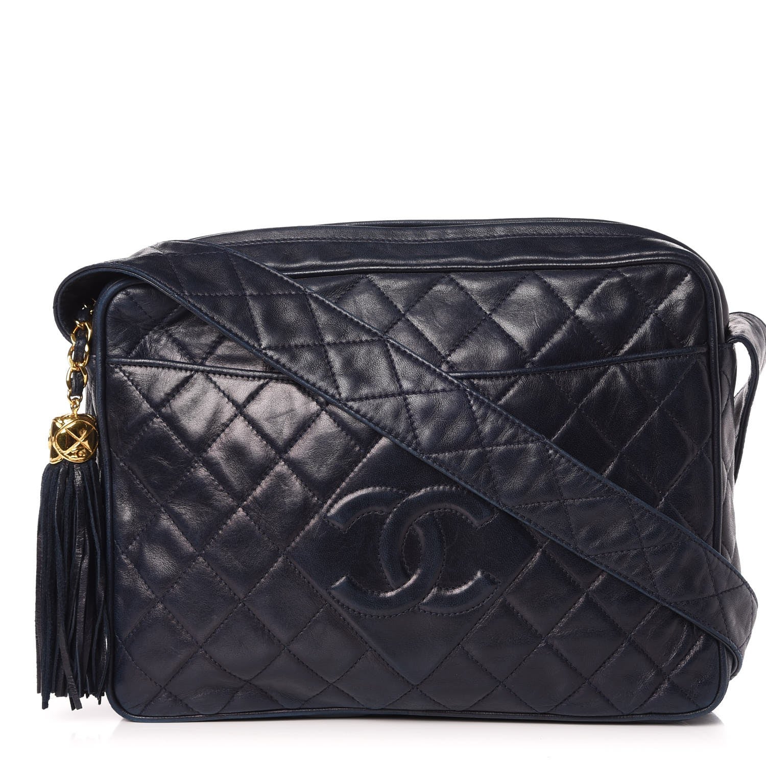 Chanel Lambskin Quilted Tassel Camera Case Navy 1 of 8