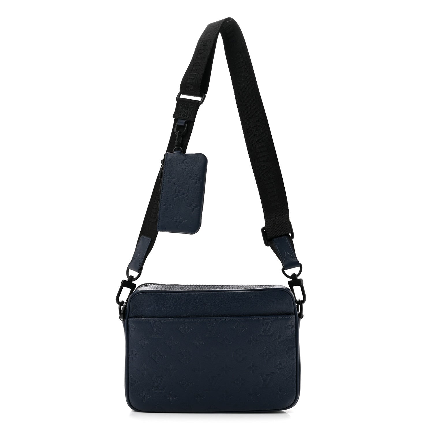 Louis Vuitton Calfskin Monogram Shadow Trio Messenger Navy 1 of 10