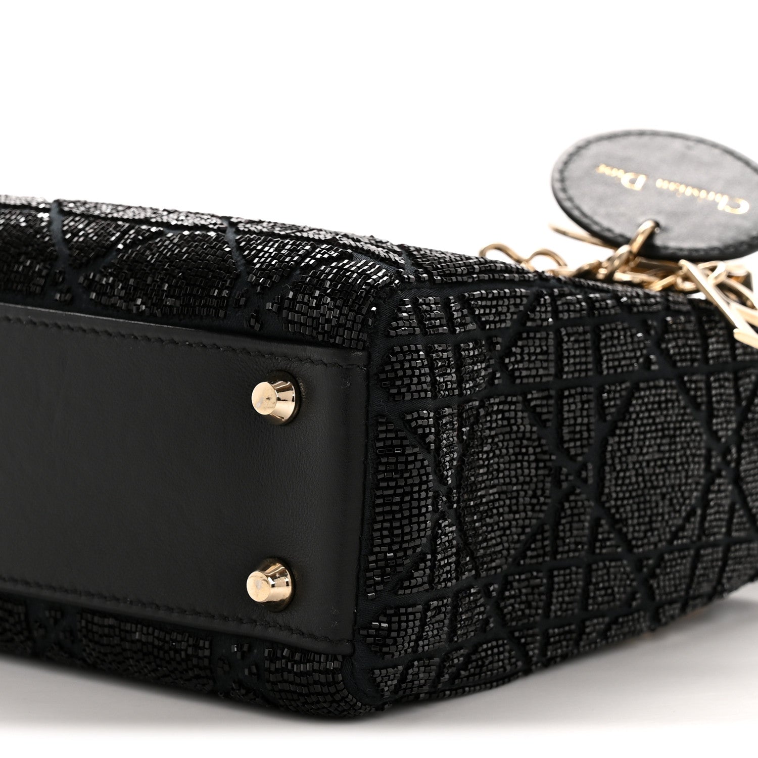 Christian Dior ブラックパーティーバッグ Christian Dior Lambskin Cannage Beaded Embroidery Mini Lady Dior