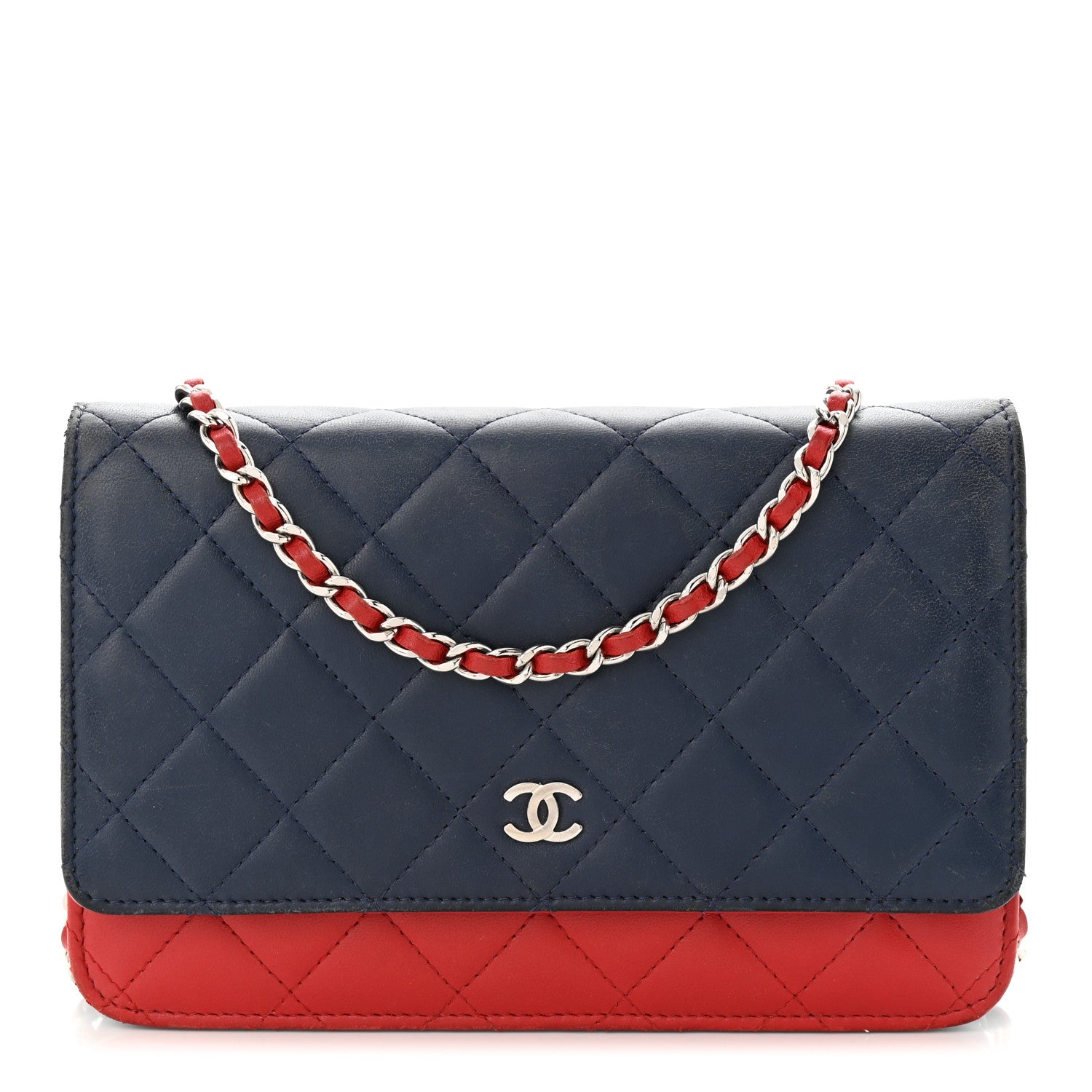Chanel Lambskin Quilted Tri-Color Wallet On Chain WOC Red Blue 1 of 13