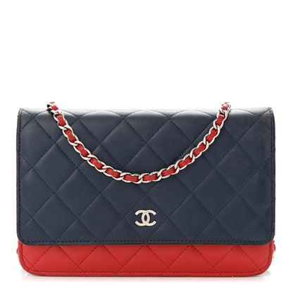 Chanel Lambskin Quilted Tri-Color Wallet On Chain WOC Red Blue 1 of 13