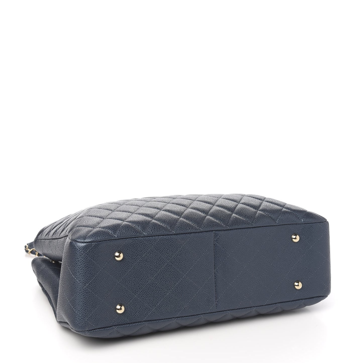 Metallic Caviar Quilted Large Classic Shopping Tote Dark Blue