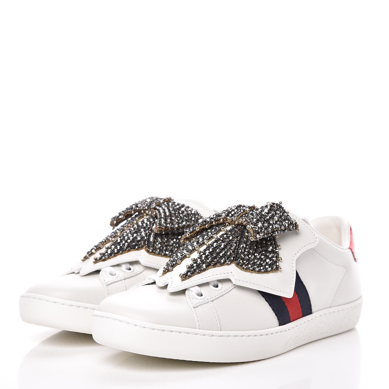 Gucci Calfskin Ayers Web Womens Ace Bow Lace Sneakers 36 White 3 of 11