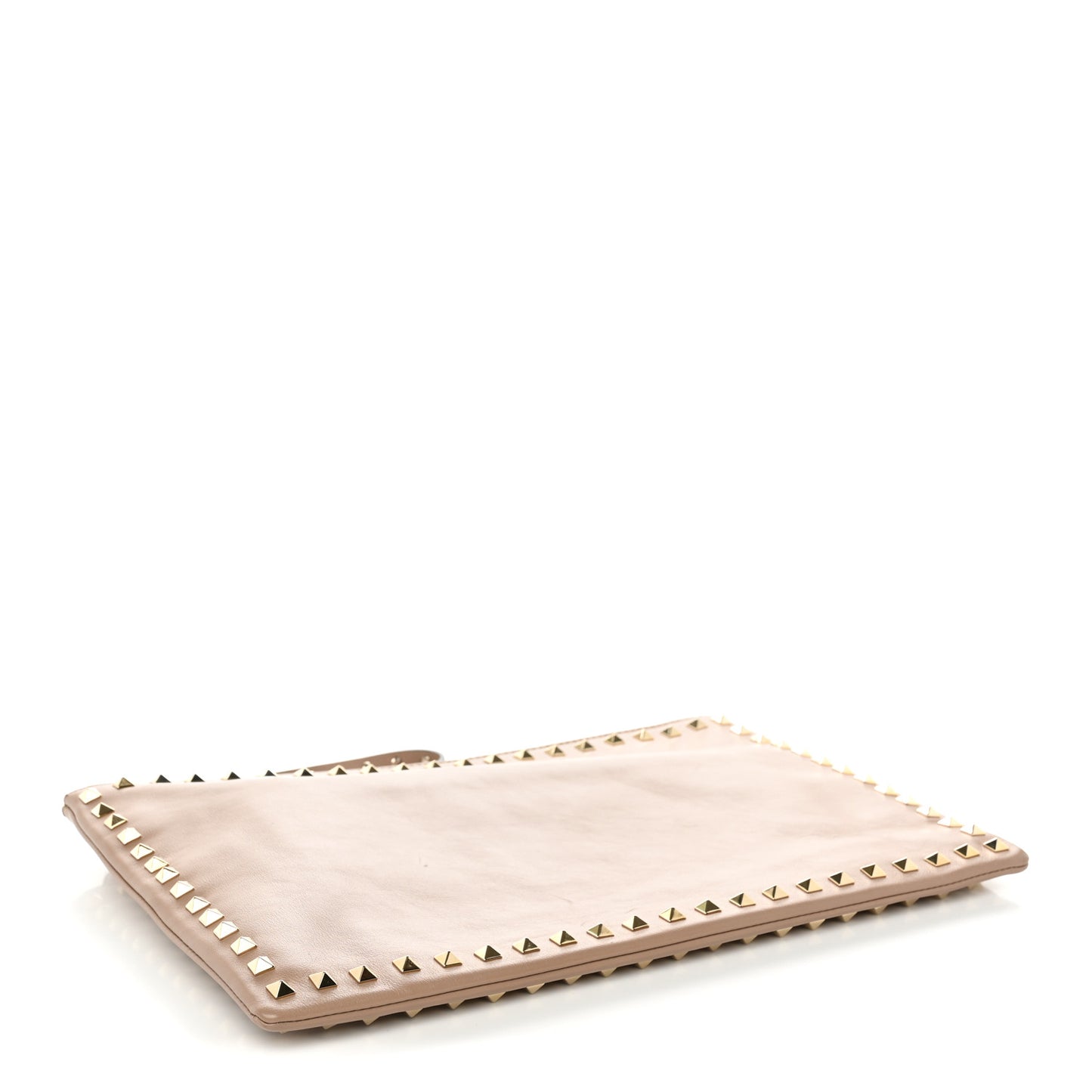 Vitello Large Rockstud Zip Wristlet Pouch Alpaca