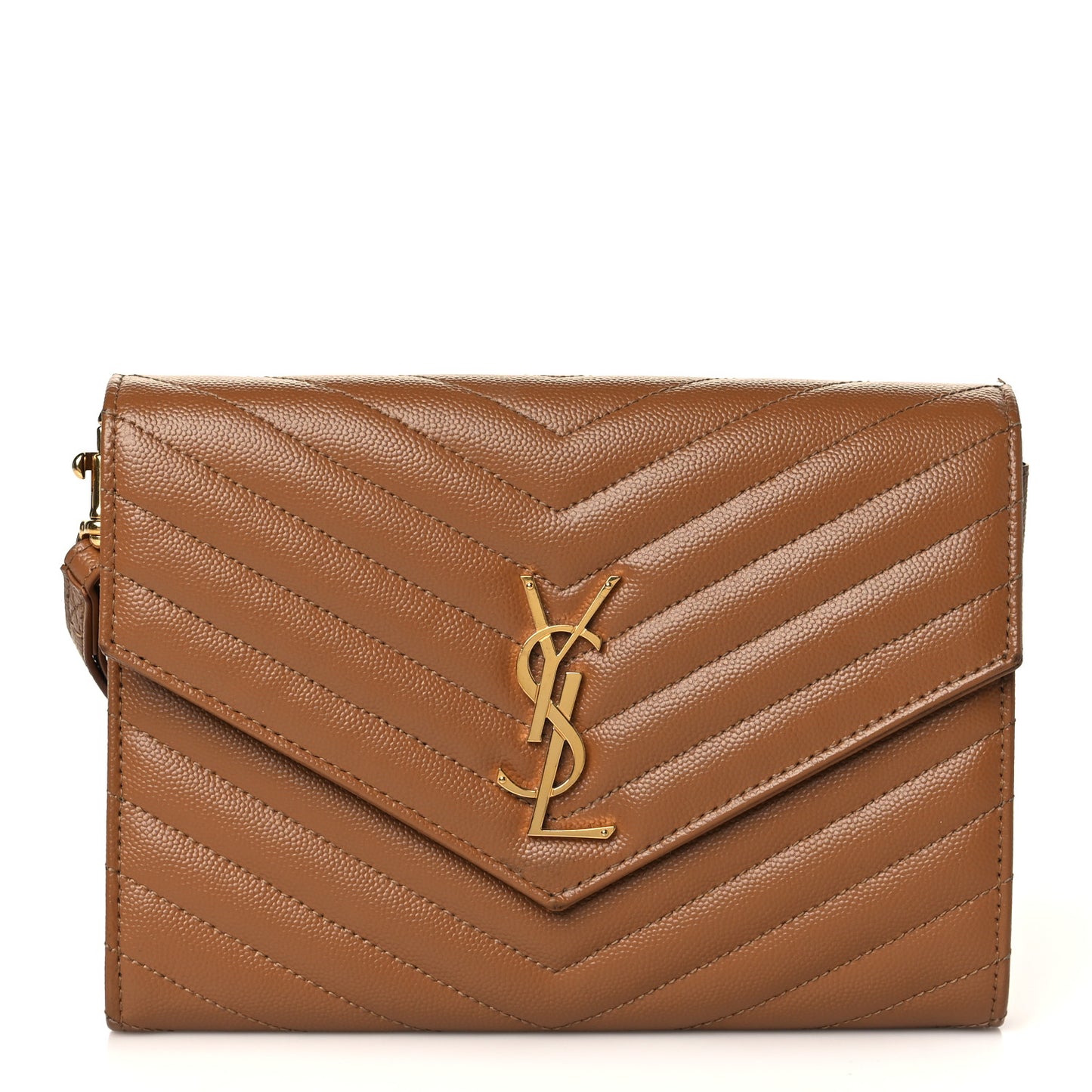 Grain De Poudre Matelasse Chevron Monogram Cassandre Flap Pouch Natural Dark