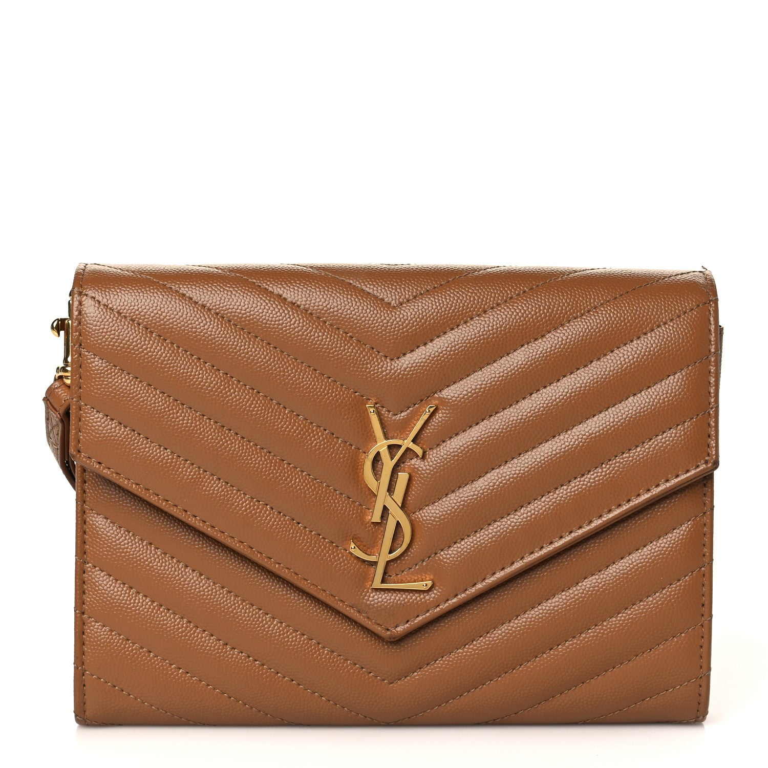 Saint Laurent Grain De Poudre Matelasse Chevron Monogram Cassandre Flap Pouch Natural Dark 1 of 11