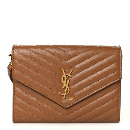Saint Laurent Grain De Poudre Matelasse Chevron Monogram Cassandre Flap Pouch Natural Dark 1 of 11