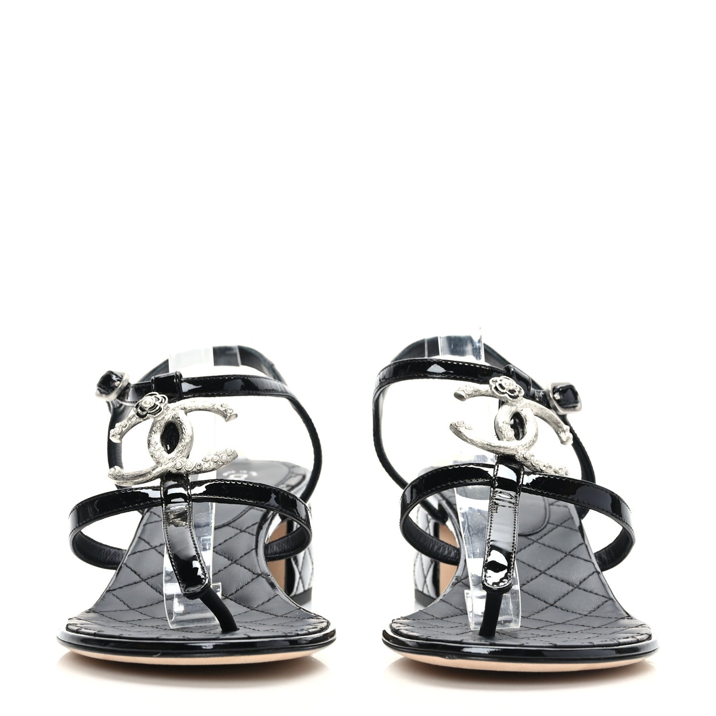 Patent CC Logo Thong Sandals 39 Black