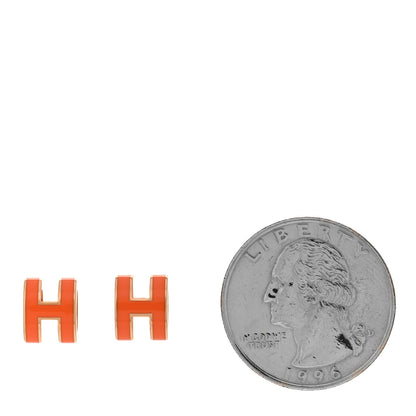 Hermes Rose Gold Lacquered Mini Pop H Earrings Orange Soie 2 of 7