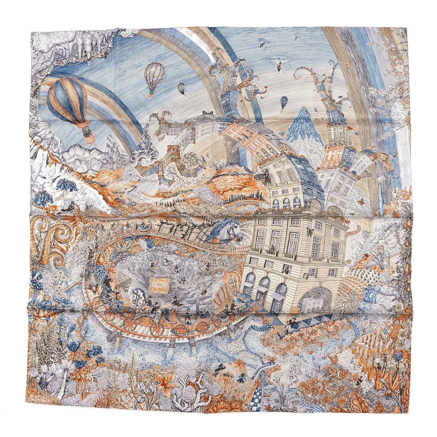 Silk Les Folies Du Faubourg Scarf 90 Bleu Jean Anthracite Cannelle