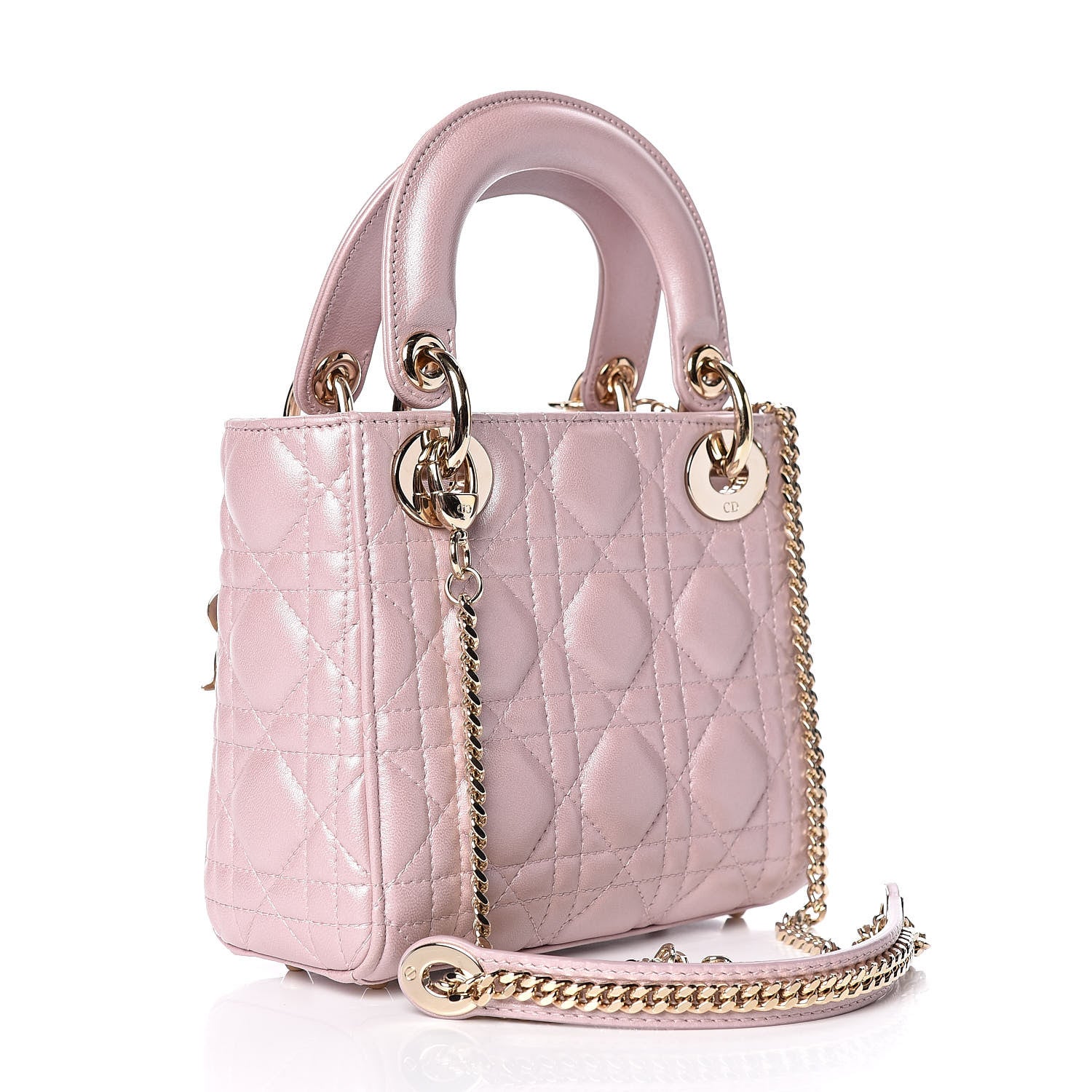 Christian Dior Metallic Lambskin Cannage Mini Lady Dior Lotus 3 of 14