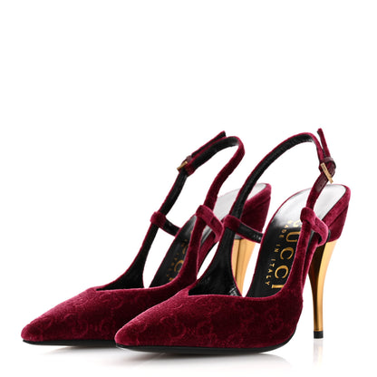 Gucci Velvet GG Monogram Slingback 115mm Pumps 35 Burgundy 4 of 9