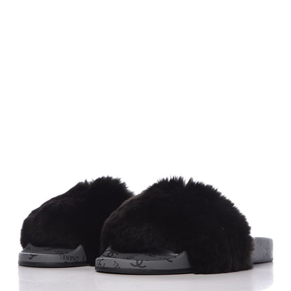 Chanel Orylag Fur Flat Sandals 37 Dark Grey 3 of 8