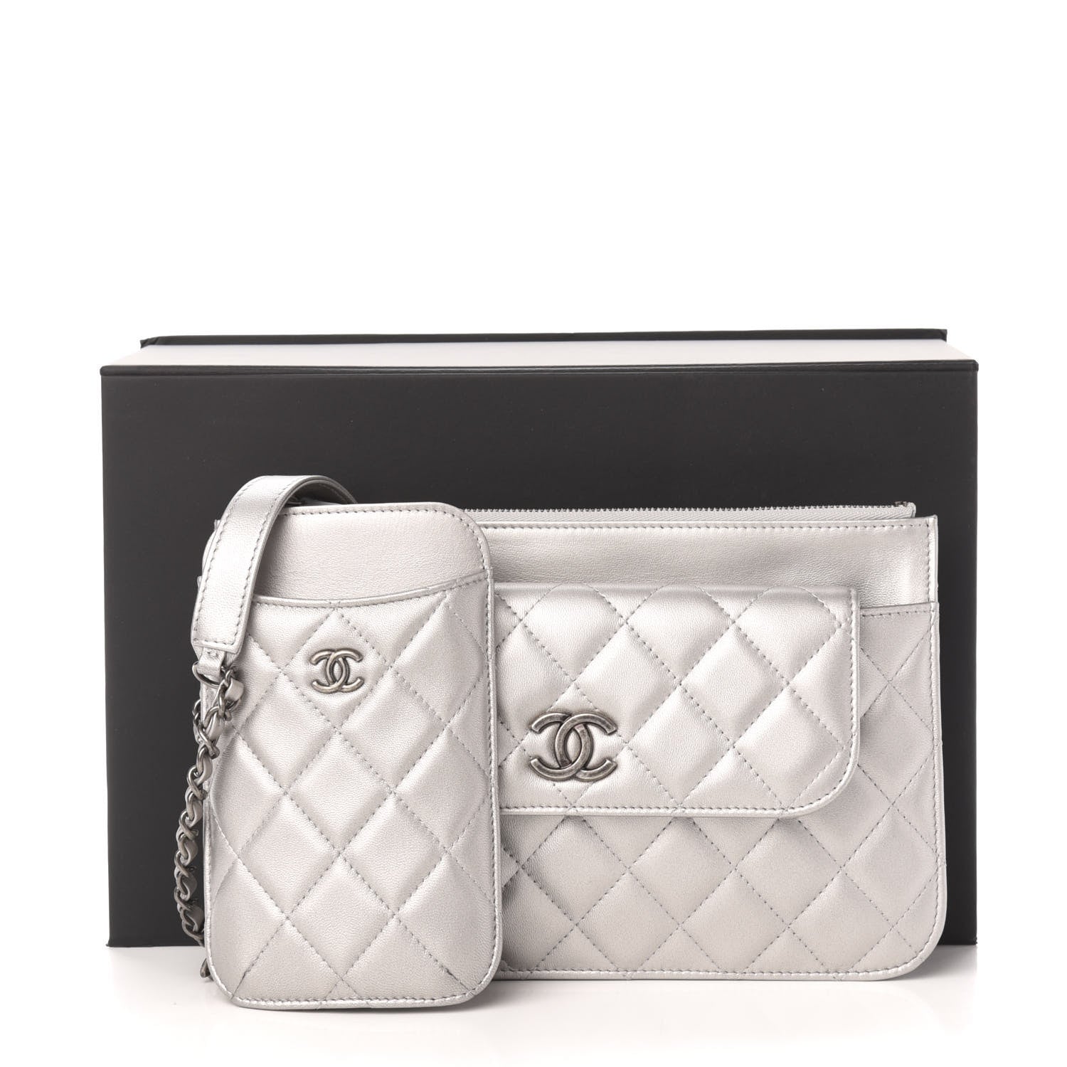Chanel Metallic Lambskin Quilted Clutch With Chain Silver 12 of 12