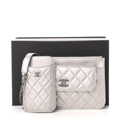 Chanel Metallic Lambskin Quilted Clutch With Chain Silver 12 of 12
