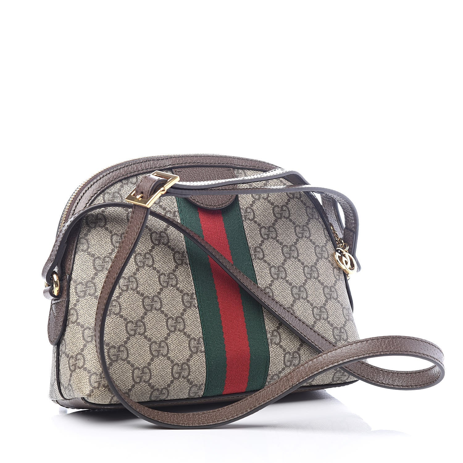 Gucci GG Supreme Monogram Textured Dollar Calfskin Web Small Ophidia Dome Shoulder Bag Beige Ebony New Acero 3 of 10