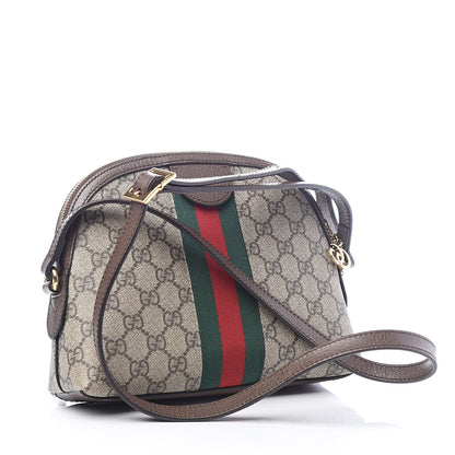 Gucci GG Supreme Monogram Textured Dollar Calfskin Web Small Ophidia Dome Shoulder Bag Beige Ebony New Acero 3 of 10