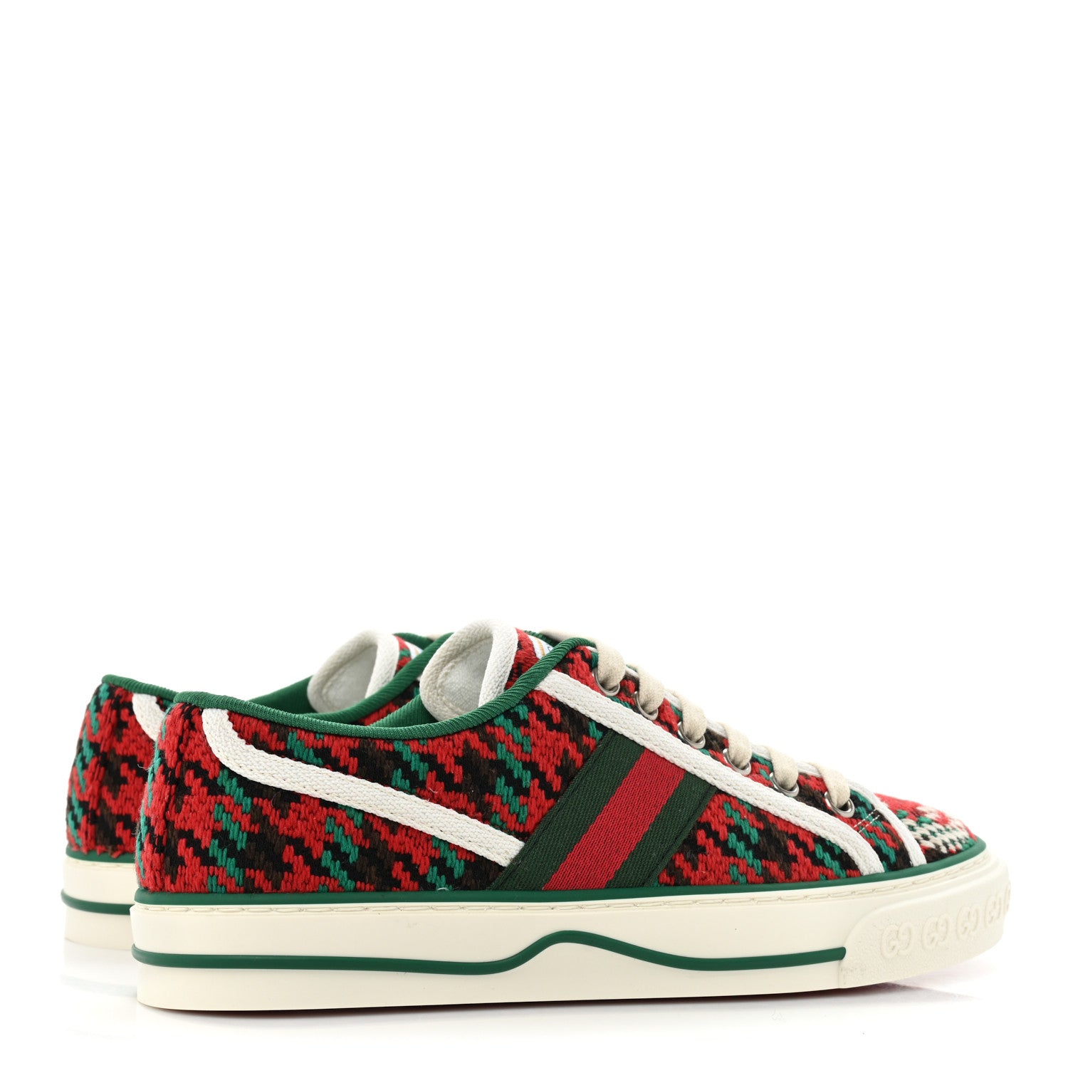 Gucci Cotton Wool Web Houndstooth Interlocking G Womens 1977 Tennis Sneakers 35 Red Green 4 of 8