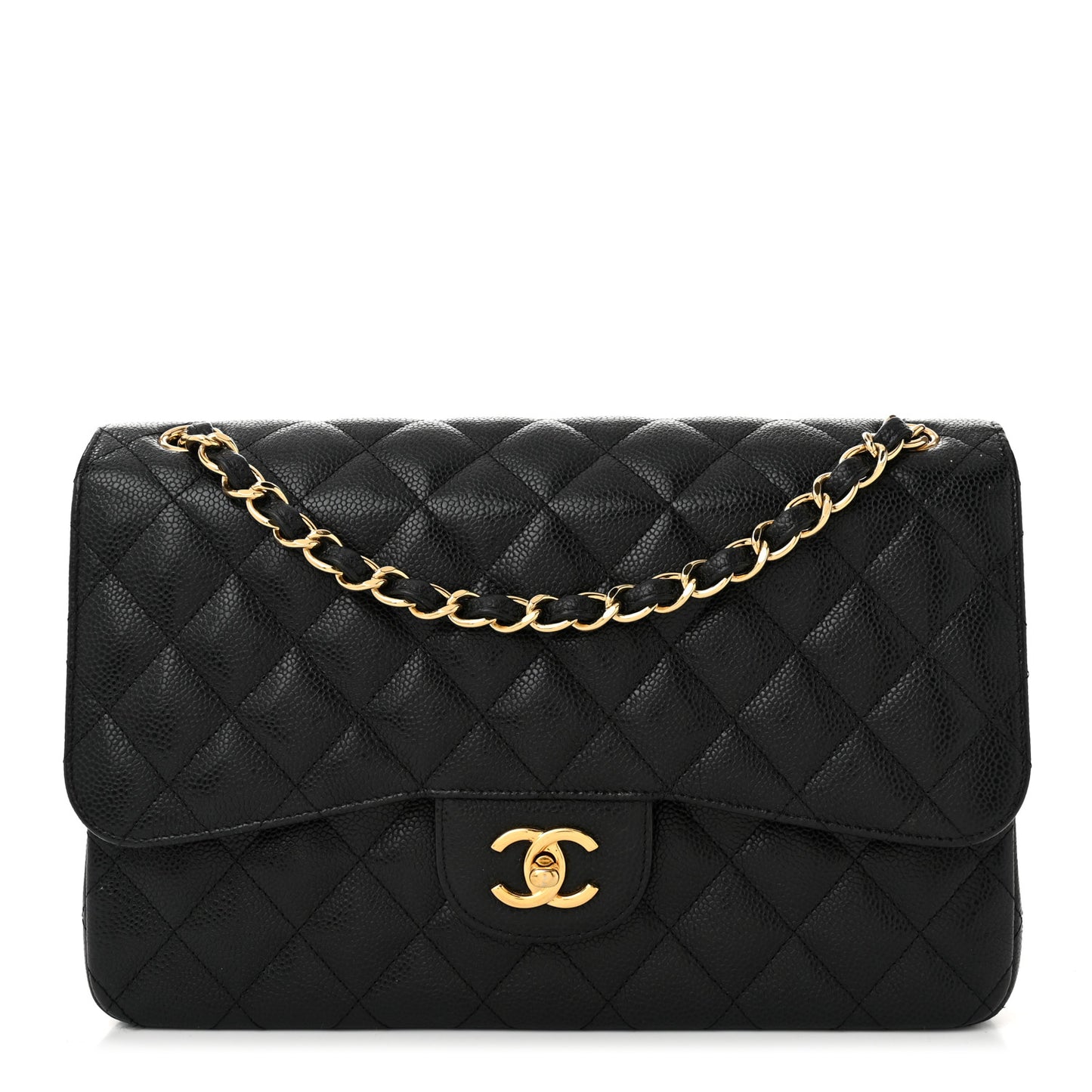 Caviar Quilted Jumbo Double Flap Black