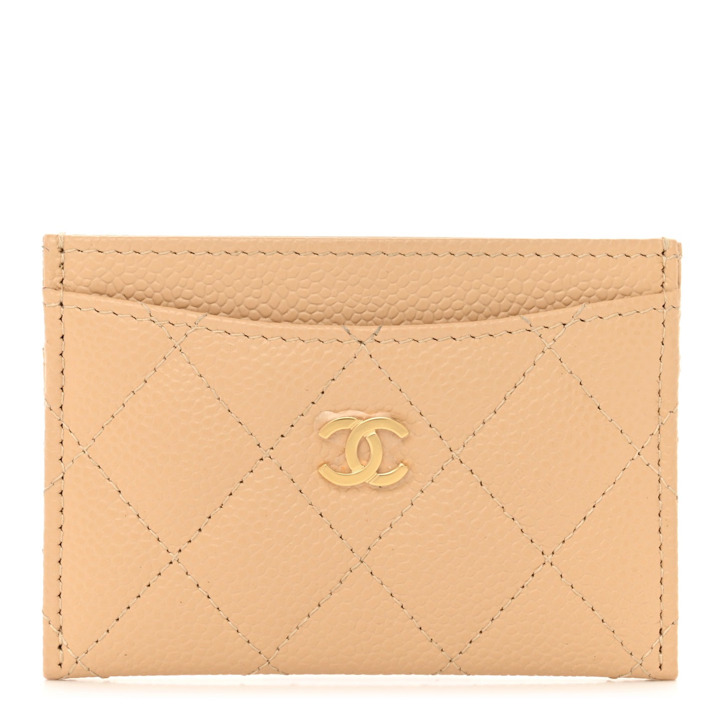 Caviar Quilted Card Holder Beige