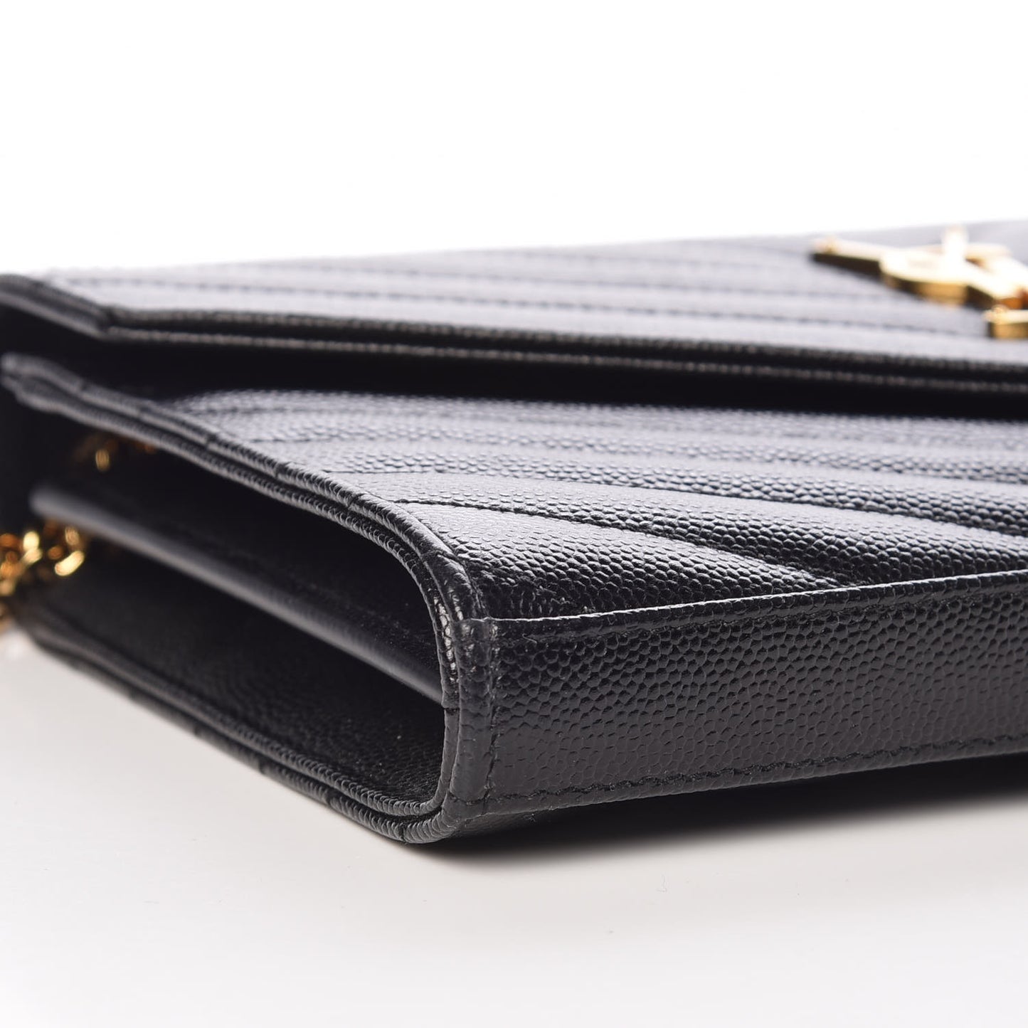 Grain De Poudre Matelasse Chevron Monogram Chain Wallet Black