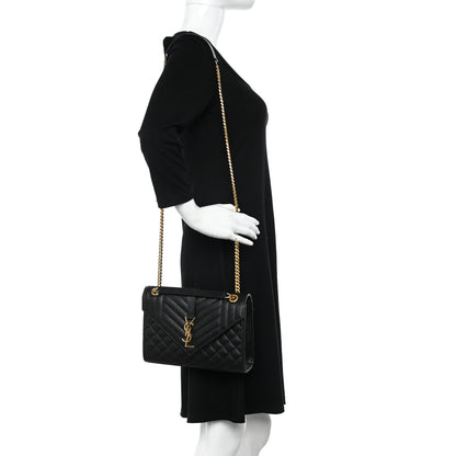Saint Laurent Grain De Poudre Textured Mixed Matelasse Triquilt Medium Monogram Satchel Black 2 of 10