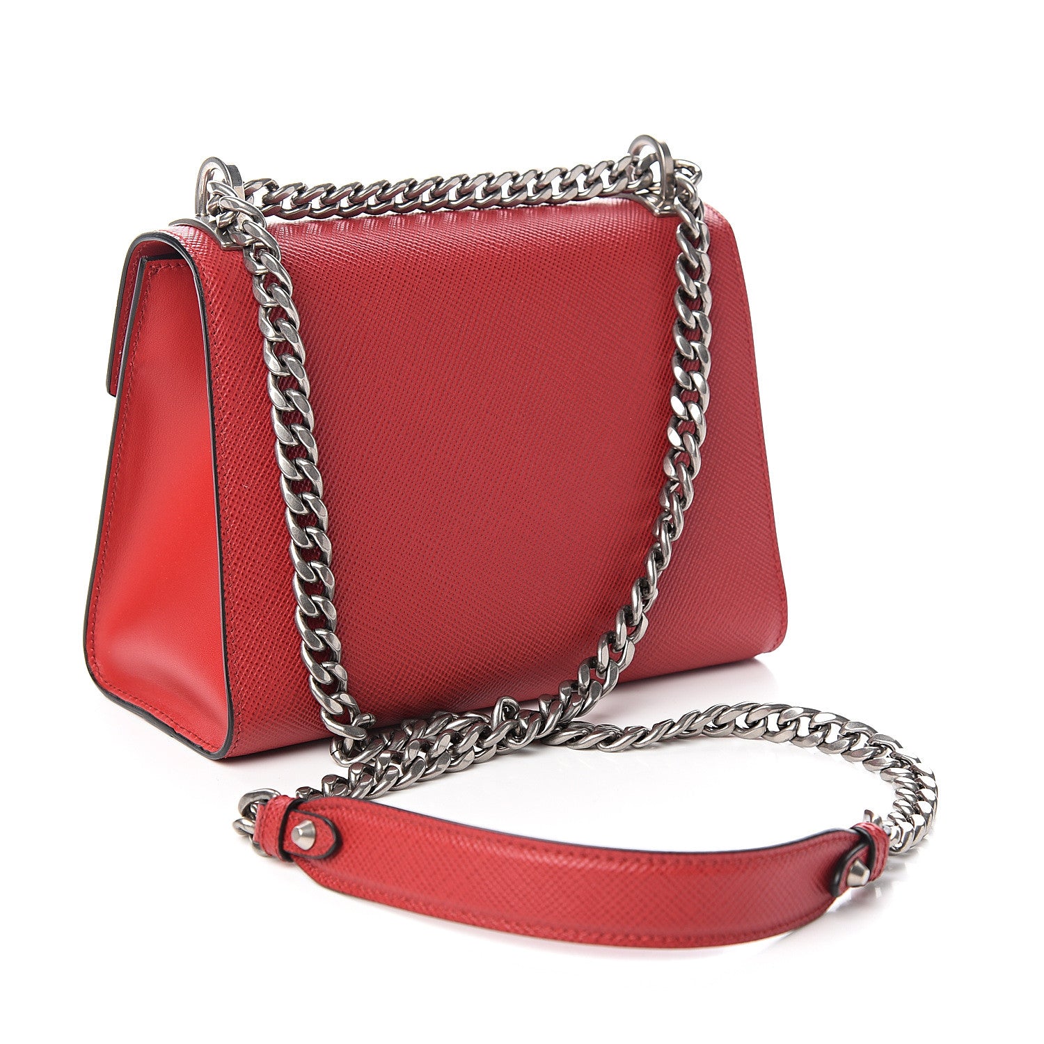 Prada Saffiano Cuir Calfskin Monochrome Envelope Flap Chain Shoulder Bag Fuoco 2 of 8