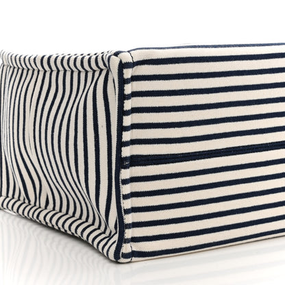 Celine Canvas Calfskin Striped Triomphe Cabas Navy 7 of 9