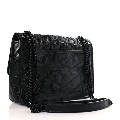 Saint Laurent Crinkled Calfskin Matelasse Monogram Baby Niki Chain Satchel Black 3 of 8