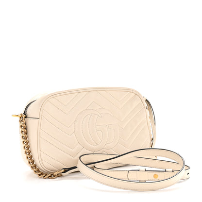 Gucci Calfskin Matelasse Small GG Marmont Chain Shoulder Bag White 3 of 14