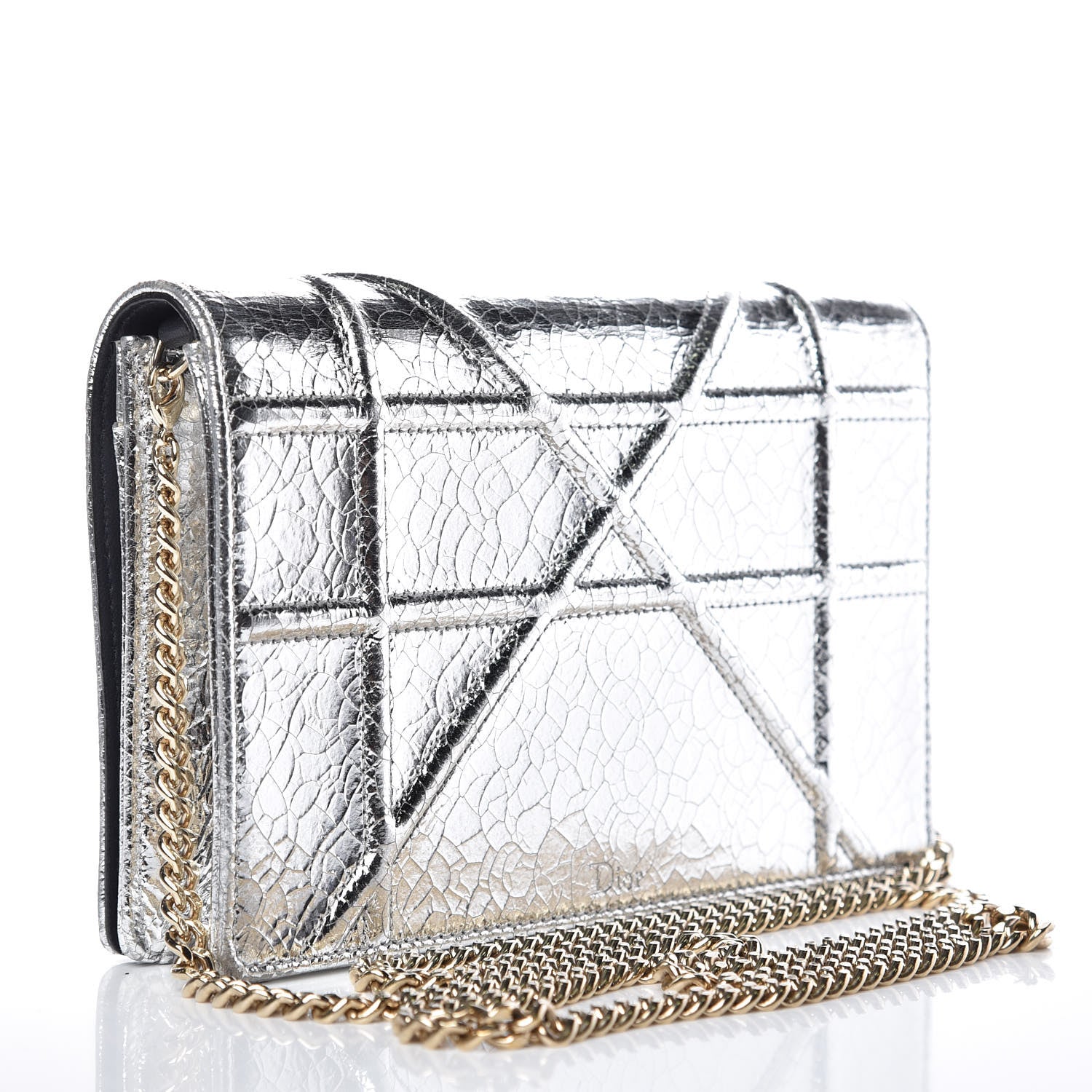Christian Dior Metallic Ceramic Effect Deerskin Diorama Wallet on Chain Pouch Silver 3 of 8