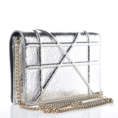 Christian Dior Metallic Ceramic Effect Deerskin Diorama Wallet on Chain Pouch Silver 3 of 8