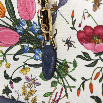 Gucci Canvas Flora Medium Jackie Hobo Blue Agata 10 of 12